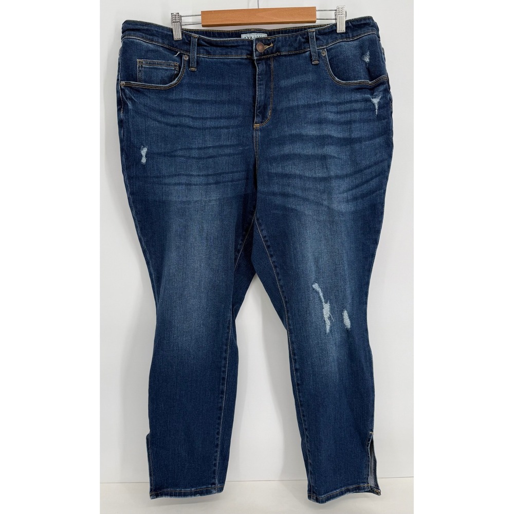 Ava & Viv Womens Sz 20W Dark Wash Distressed Skinny Ankle Jeans with Side Slits
